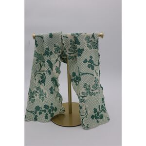 Vintage‎ Green Floral Lettuce Edge Scarf Long Square Rounded Ends Retro